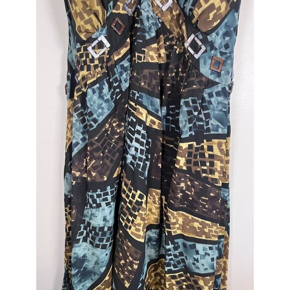 Lane Bryant Sun Dress 28 Brown Halter Maxi Babydoll Y2K Mosaic Patchwork Boho - Picture 5 of 16